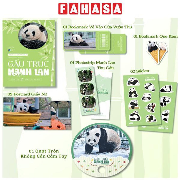 Panda Menglan - Manh Lan Truyện - Gấu Trúc Manh Lan - Tặng Kèm 1 Bookmark Bế Hình Que Kem + 1 Bookmark Vé Vào Cửa Vườn Thú + 1 Photostrip + 2 Postcard Giấy Ghi Nợ + 2 Sticker + 1 Quạt Tròn Không Cán Cầm Tay Panda Menglan - Manh Lan Truyện - Gấu Trúc Manh Lan - Tặng Kèm 1 Bookmark Bế Hình Que Kem + 1 Bookmark Vé Vào Cửa Vườn Thú + 1 Photostrip + 2 Postcard Giấy Ghi Nợ + 2 Sticker + 1 Quạt Tròn Không Cán Cầm Tay