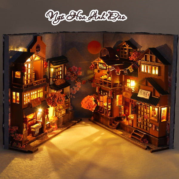 Mô hình BOOK NOOK. Tặng MICA CHE BỤI, KEO DÁN, Có đèn led. Nhà búp bê gỗ DIY Trang Trí Kệ sách. Quà tặng ý Nghĩa