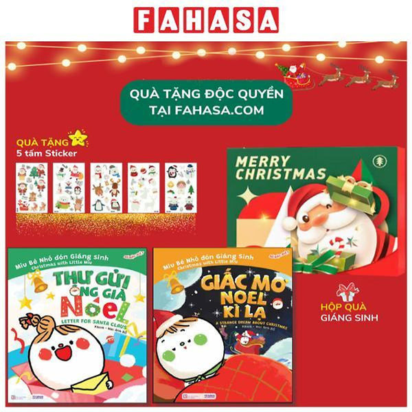 Hộp Quà Giáng Sinh - Miu Bé Nhỏ Đón Giáng Sinh: Thư Gửi Ông Già Noel + Giấc Mơ Noel Kỳ Lạ (Bộ 2 Cuốn) - Tặng Kèm Bộ Sticker Giáng Sinh Dạ Quang