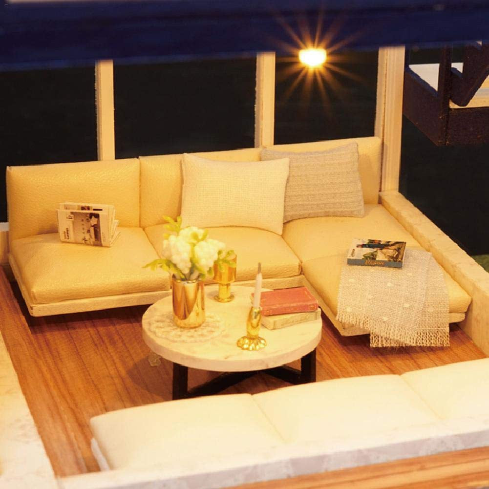 Nhà búp bê Tự làm bằng gỗ [Nhà có nội thất & đèn LED & Âm nhạc] Tặng dụng cụ và 2 bình keo | A066