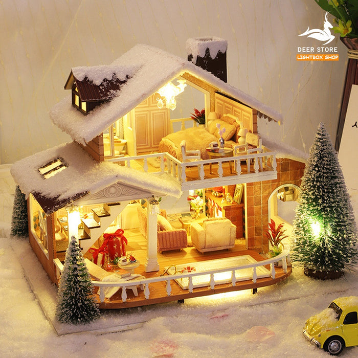 Nhà búp bê DIY. Mô hình nhà 3d | Quà tặng Noel tự làm | Tặng Bộ Trang Trí Giáng Sinh + Ông Già Noel + Búp bê + Hộp Nhạc