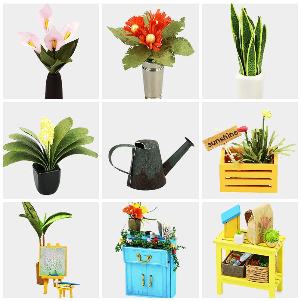 Mô Hình NHÀ DIY ROBOTIME | Bản tiếng ANh. Nhà búp bê Tự làm bằng gỗ [Nhà có nội thất & đèn LED] Cửa hàng hoa DG104