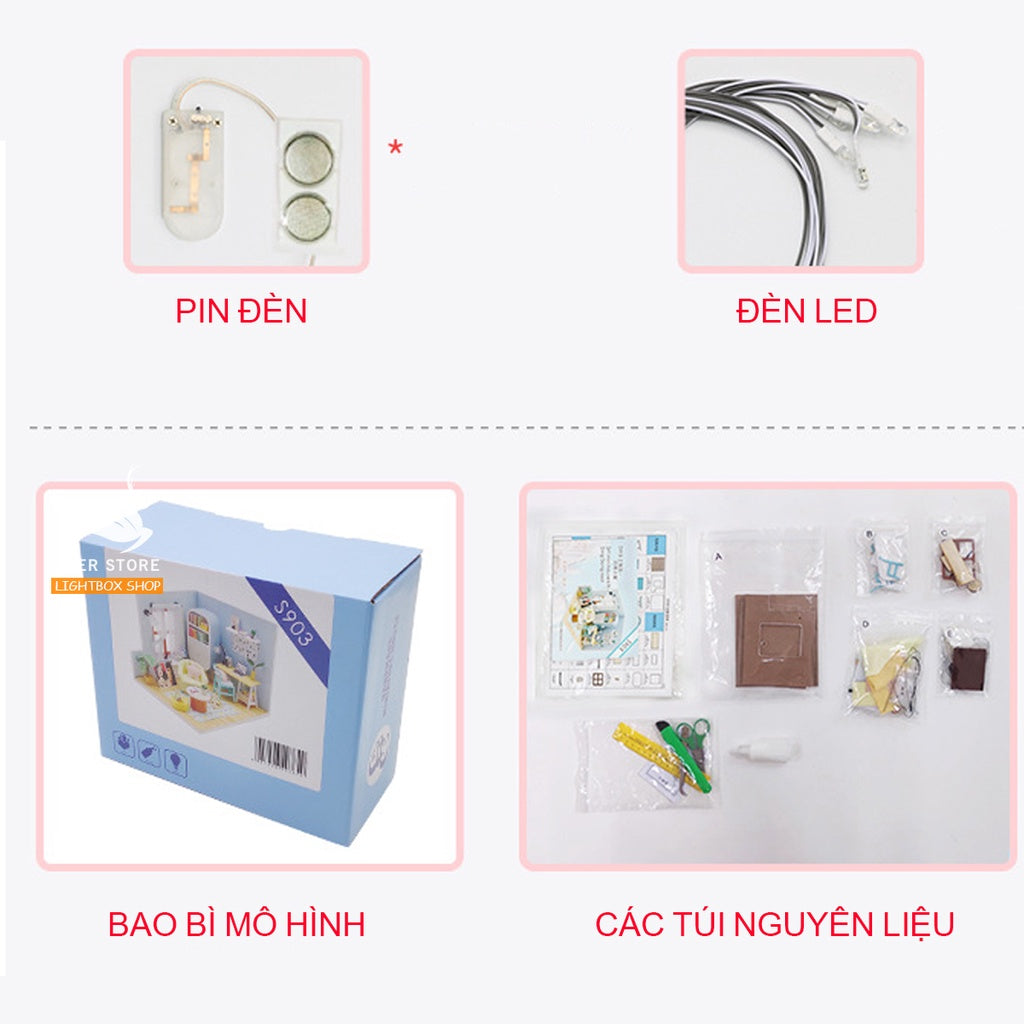 Mô hình nhà gỗ DIY Có nội thất và đèn led. Tặng DỤNG CỤ, MICA CHE BỤI, KEO. Ding Dong Nest Nhà Búp bê tự làm S903
