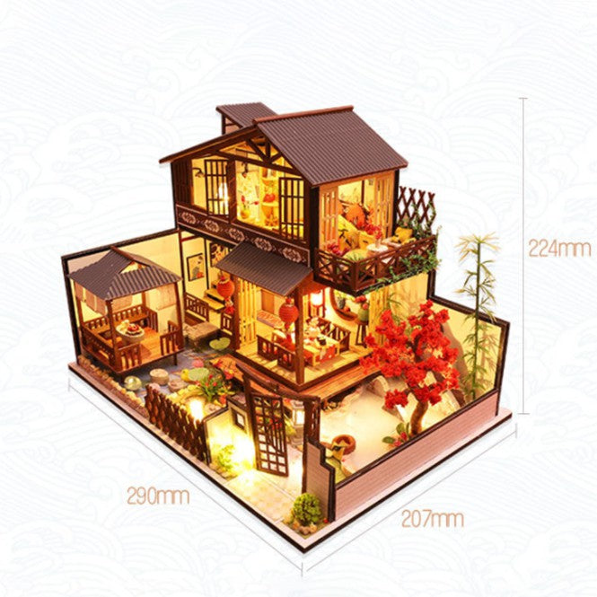 Nhà búp bê Tự làm bằng gỗ [Nhà có nội thất JAPANESE STYLE HOUSE & đèn LED & Âm nhạc] Tặng dụng cụ và keo