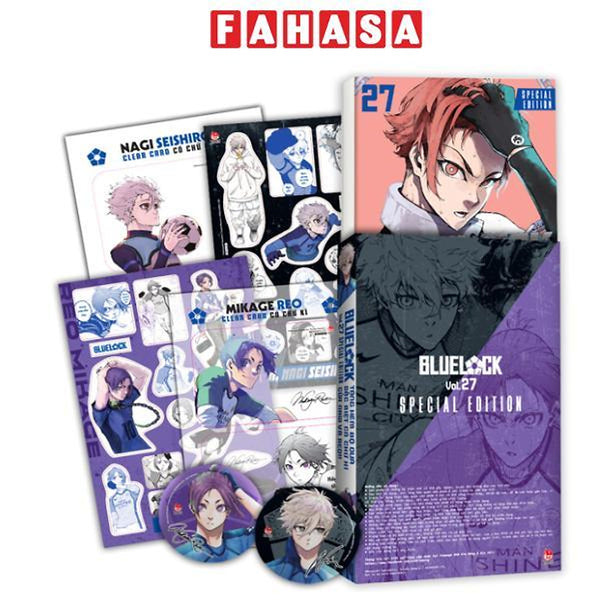 Sách - Bluelock - Tập 27 - Bản Đặc Biệt - Tặng Kèm Bộ 3 Quà Tặng Có Chữ Kí Của Nagi Và Reo (Clear Card + Bảng Sticker + Huy Hiệu)