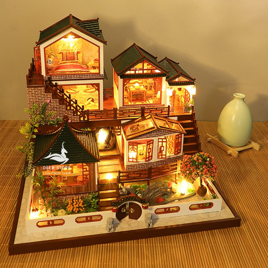 Nhà búp bê biệt thự Tự làm DIY bằng gỗ | Tặng DỤNG CỤ, CÓT NHẠC và 4 BÌNH KEO DÁN. Mô hình có nội thất và đèn | L2122