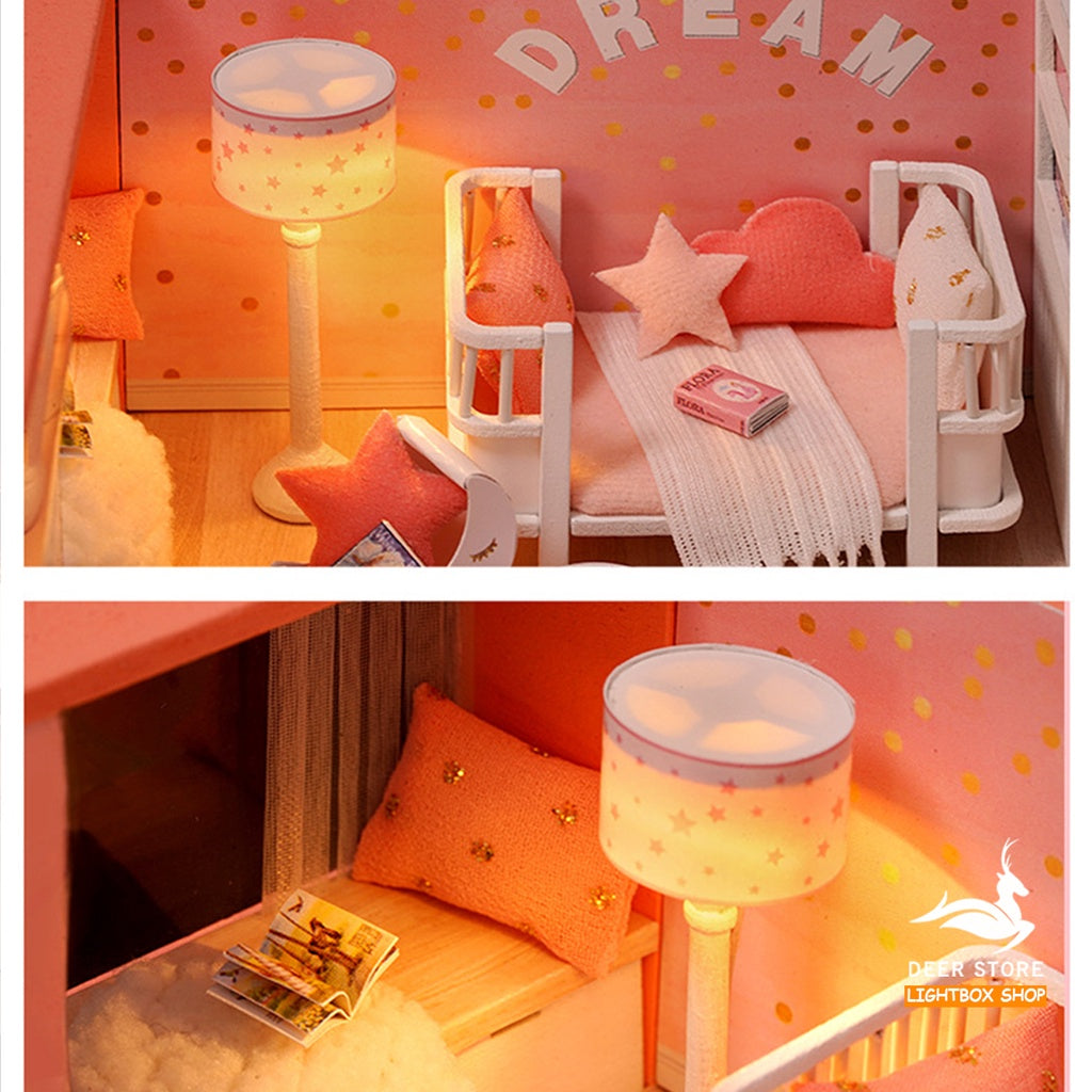 Nhà búp bê mô hình DIY. Nhà đầy đủ Nội thất, đèn Led | Tặng DỤNG CỤ, KHUNG MICA VÀ KEO DÁN. MÃ L029