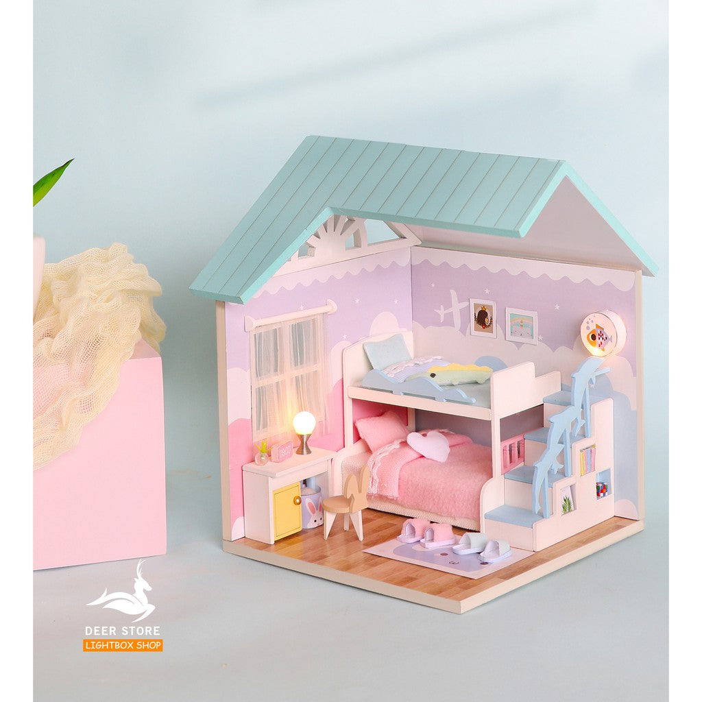 Nhà búp bê bằng gỗ DIY | Nhiều phòng và nội thất đèn led | Tặng dụng cụ keo dán. Tất cả đều có Mái Nhà. S2003