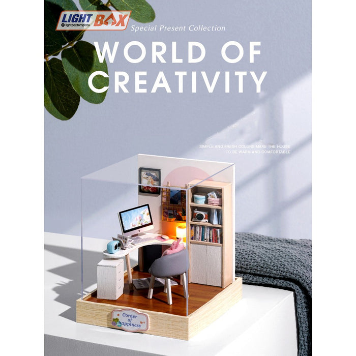 Nhà búp bê Tự làm bằng gỗ [Nhà WORLD OF CREATIVITY có nội thất & đèn led ] Tặng kèm khung MICA + Keo dán