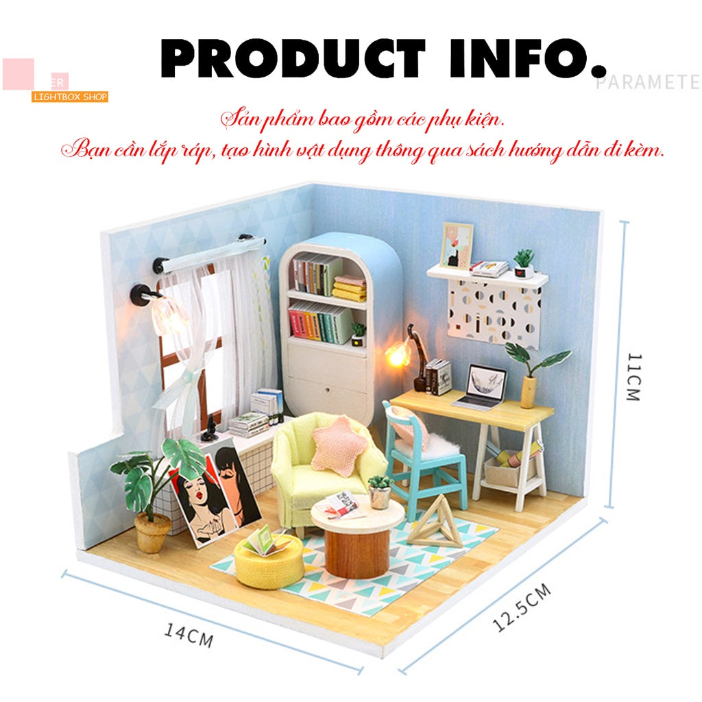 Mô hình nhà gỗ DIY Có nội thất và đèn led. Tặng DỤNG CỤ, MICA CHE BỤI, KEO. Ding Dong Nest Nhà Búp bê tự làm S903