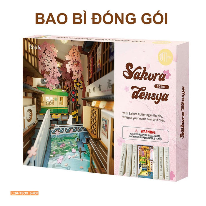 [Hướng dẫn Tiếng Anh - Việt] Mô hình Book Nook tự lắp ráp bằng gỗ Rolife Sakura Densya. Đèn có công tắc cảm ứng. TGB01