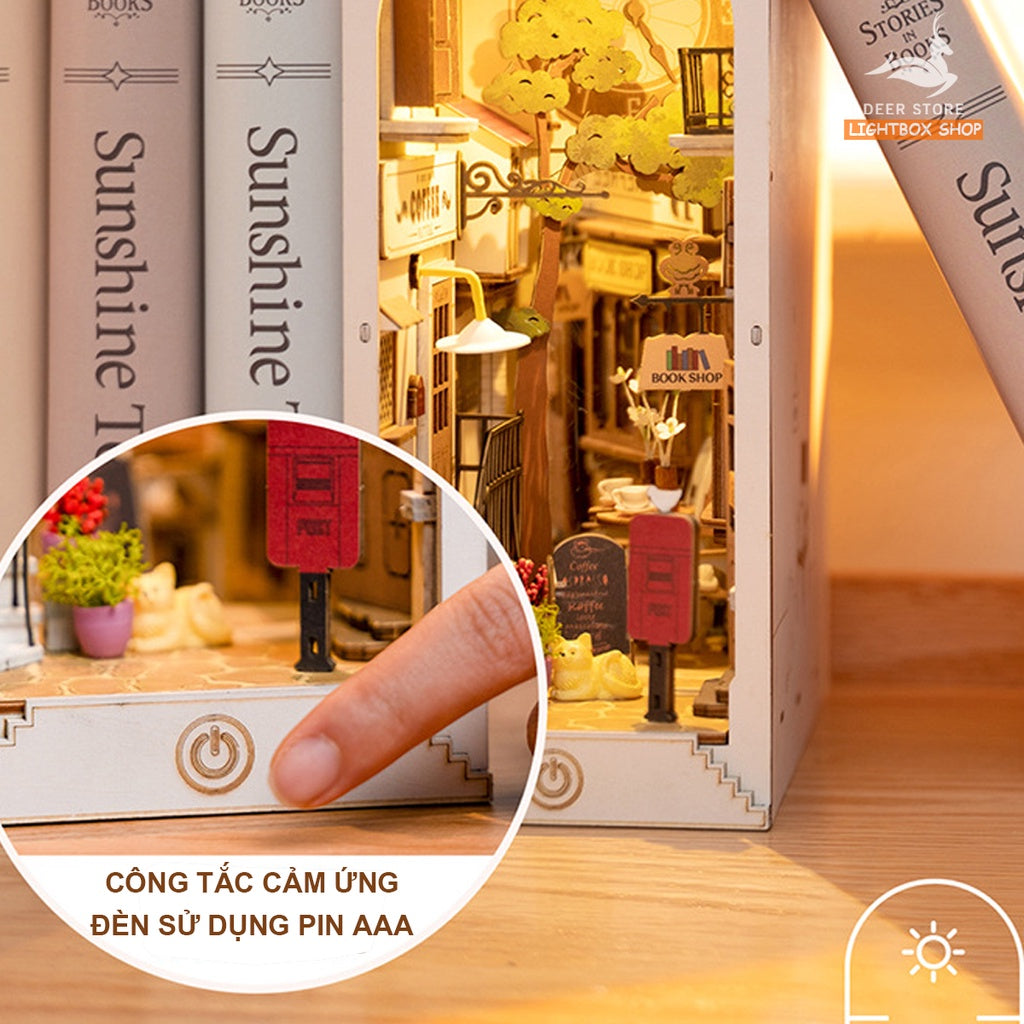 Mô hình 3D Book Nook Robotime Tự Làm bằng gỗ. Trang Trí Kệ sách | Đèn có công tắc cảm ứng. Book Nook DIY