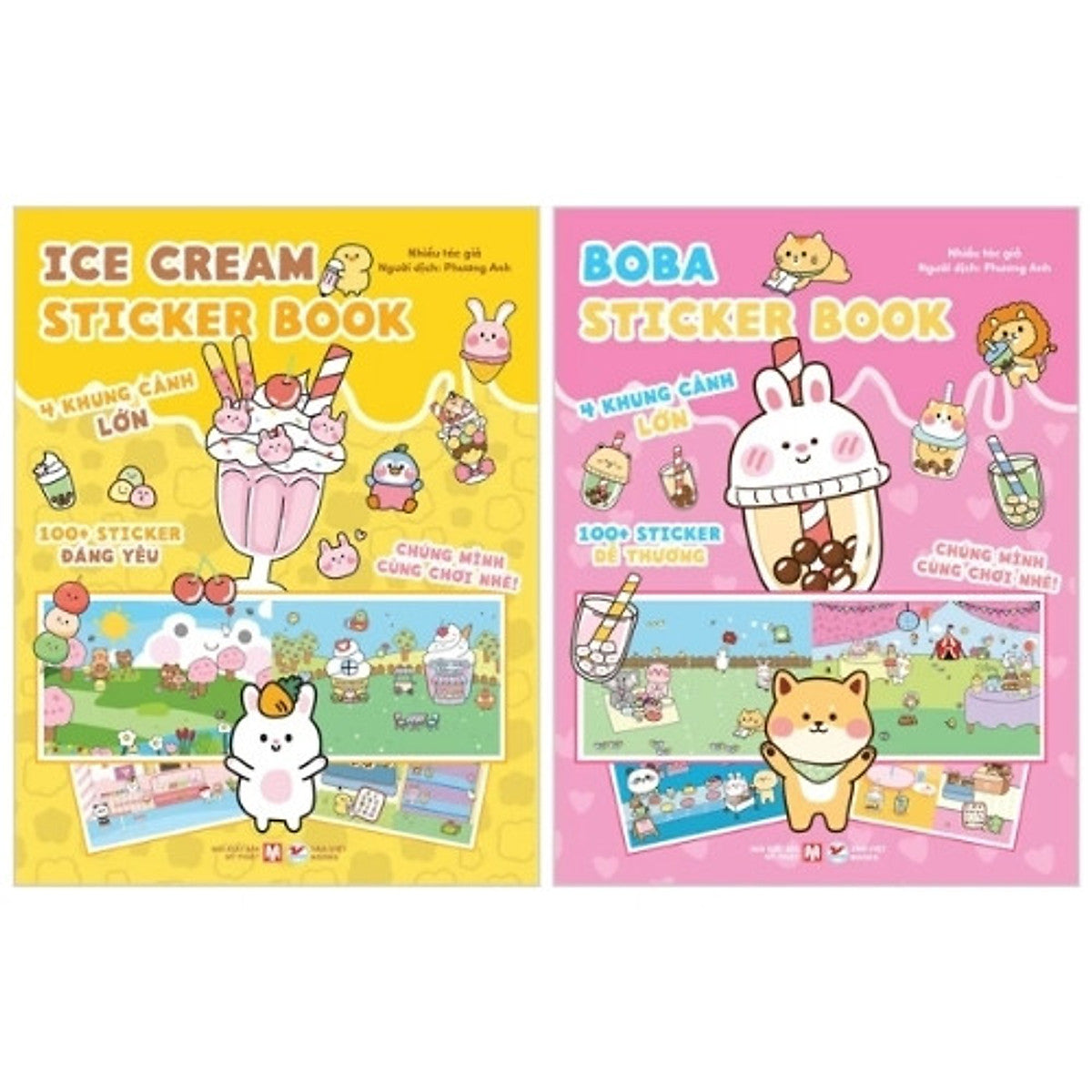 Bộ Sách Chúng Mình Cùng Chơi Nhé : Boba Sticker Book - Với 100 Sticker  Dễ Thương +  Ice Cream Sticker Book - Với 100 Sticker Đáng Yêu