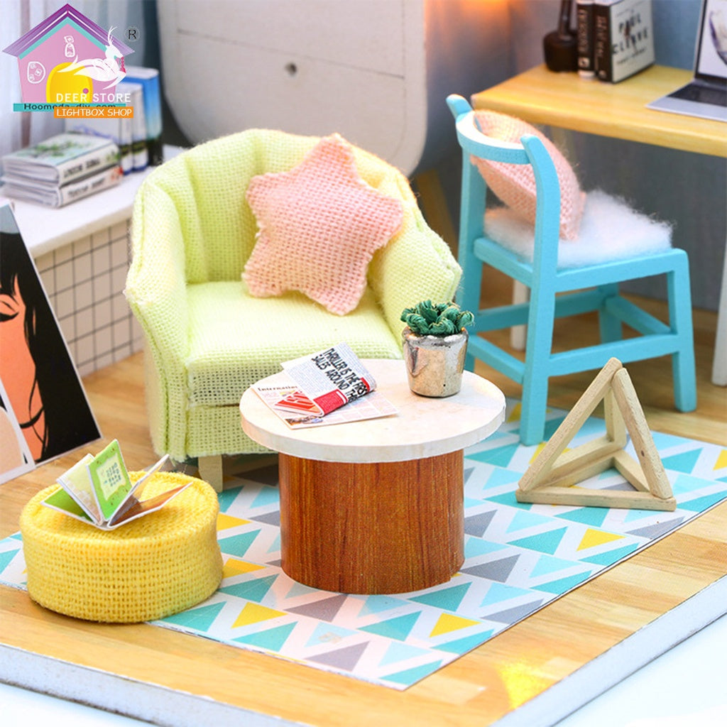 Mô hình nhà gỗ DIY Có nội thất và đèn led. Tặng DỤNG CỤ, MICA CHE BỤI, KEO. Ding Dong Nest Nhà Búp bê tự làm S903