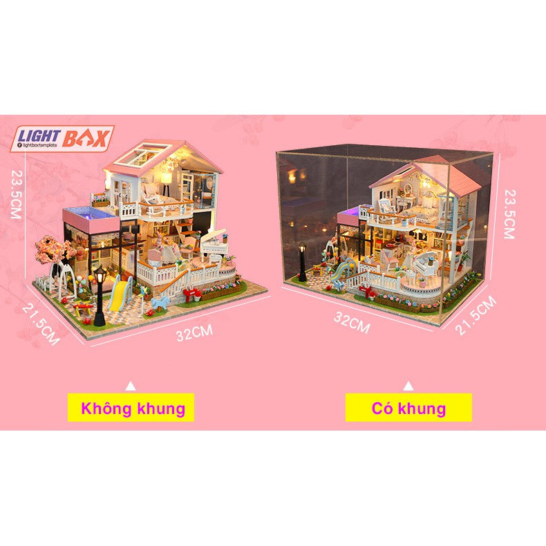 Nhà búp bê Tự làm bằng gỗ  [Nhà Mô Hình có nội thất + đèn LED + Âm Nhạc]. 13846
