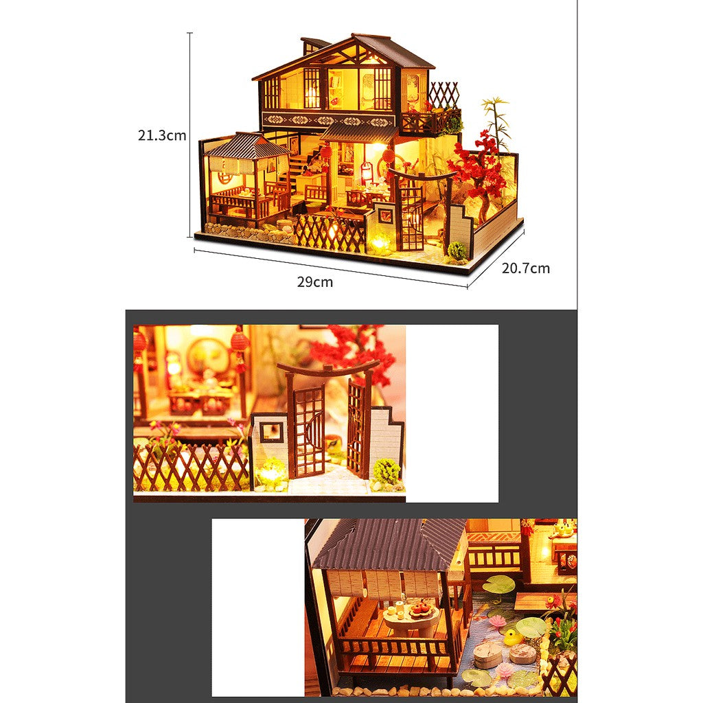 Nhà búp bê Tự làm bằng gỗ [Nhà có nội thất JAPANESE STYLE HOUSE & đèn LED & Âm nhạc] Tặng dụng cụ và keo