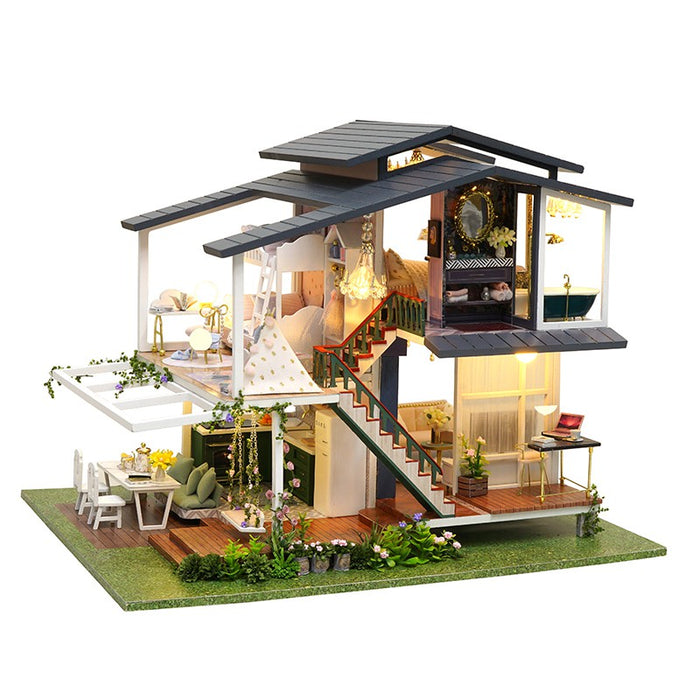 Nhà búp bê DIY tự làm bằng gỗ - Tặng Cót nhạc và 3 Bình Keo Dán [Nhà có nội thất & đèn LED]  Monet Garden A081