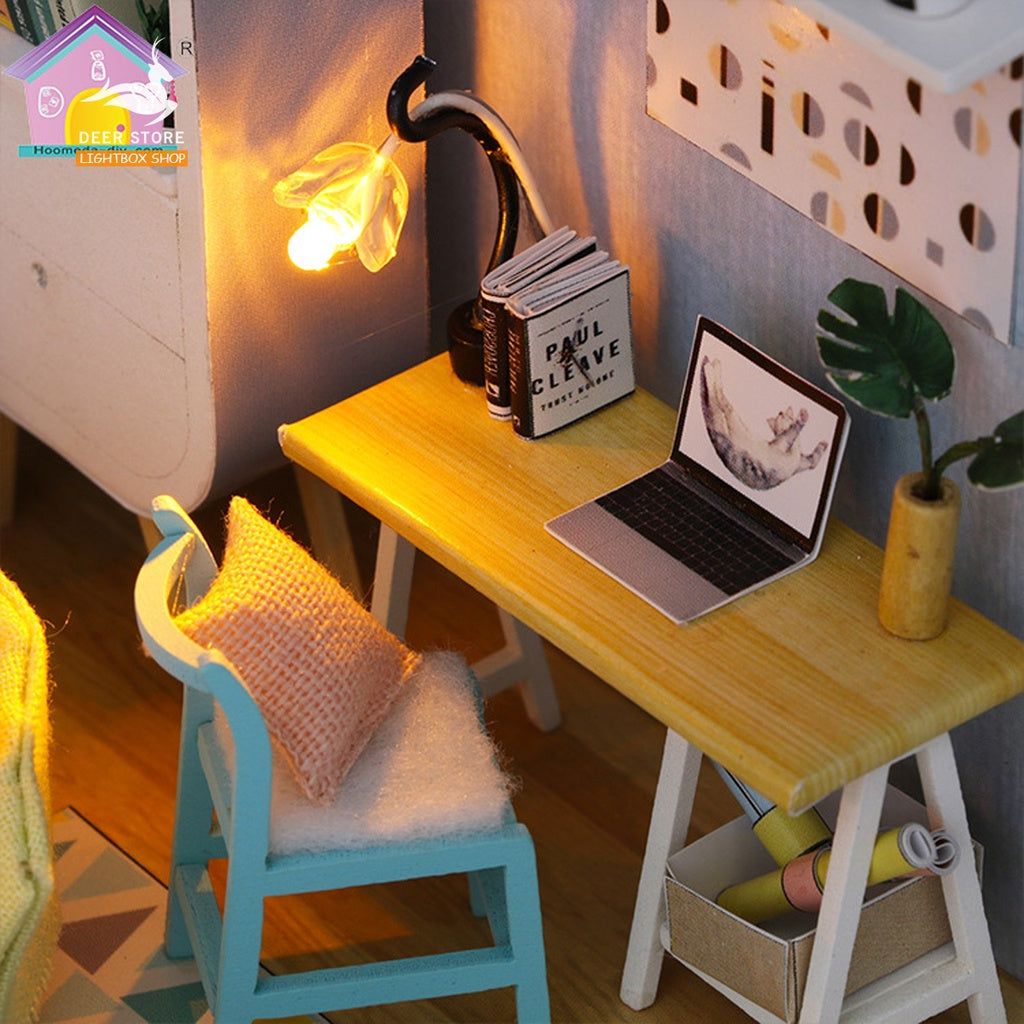 Mô hình nhà gỗ DIY Có nội thất và đèn led. Tặng DỤNG CỤ, MICA CHE BỤI, KEO. Ding Dong Nest Nhà Búp bê tự làm S903