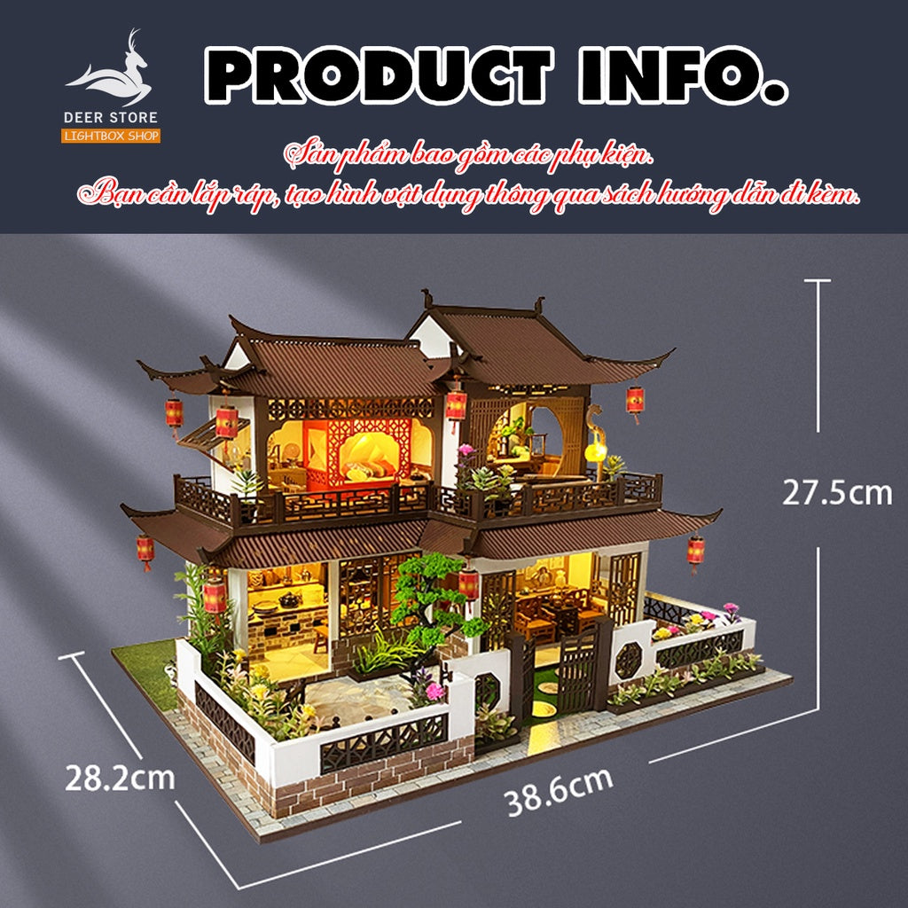Nhà Búp Bê DIY biệt thự Cổ Trang | Tặng MICA CHE BỤI, 6 BÌNH KEO, DUNG CỤ, CÓT NHAC, BÚP BÊ. Mô hình nhà gỗ 3d. MD25