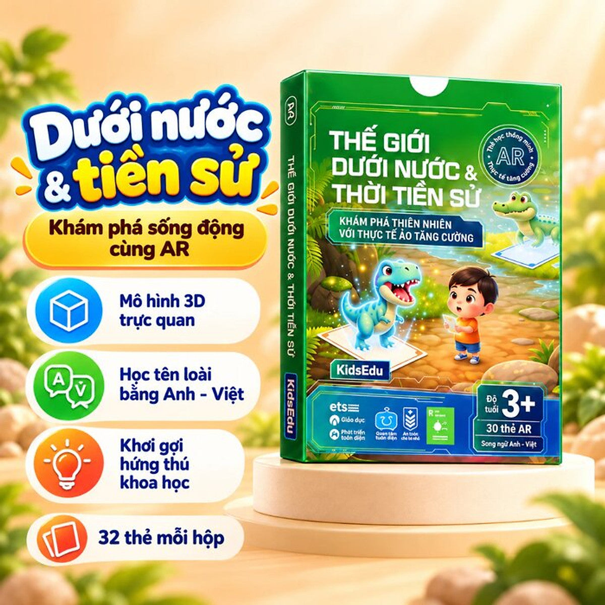 Thẻ Học Thông Minh Ar - Thế Giới Dưới Nước Và Thời Tiền Sử - Khám Phá Thiên Nhiên Với Thực Tế Ảo Tăng Cường (Song Ngữ Anh - Việt)
