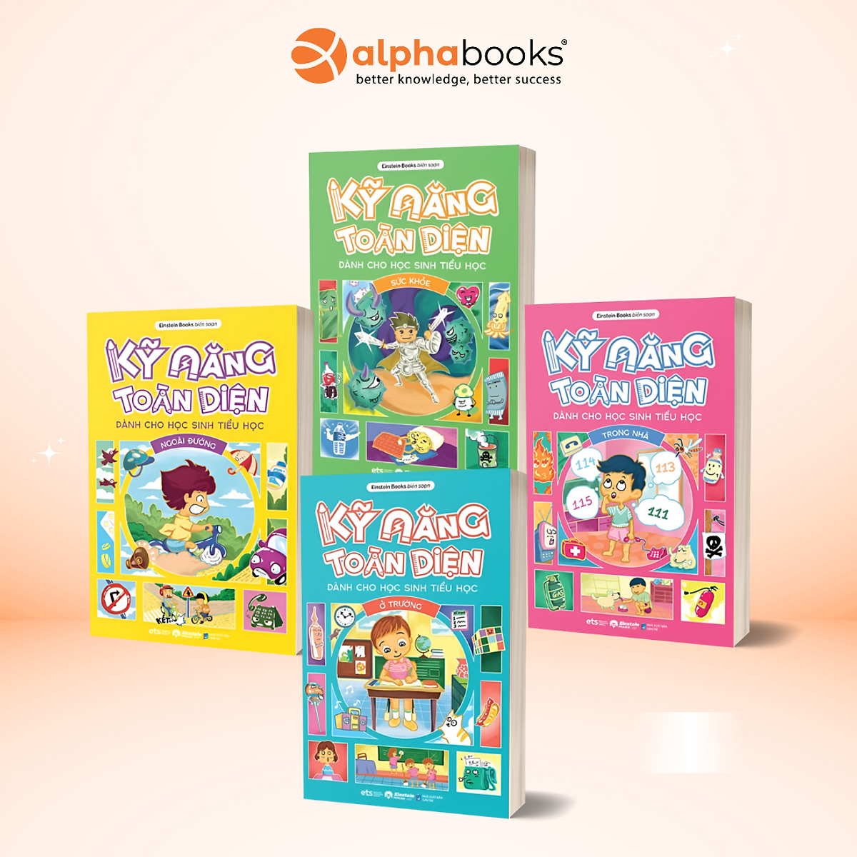 Bộ 4 Cuốn Sách Kỹ Năng Toàn Diện Dành Cho Học Sinh Tiểu Học (Ở Trường - Trong Nhà - Ngoài Đường - Sức Khỏe) - Einstein Books - Alpha Books