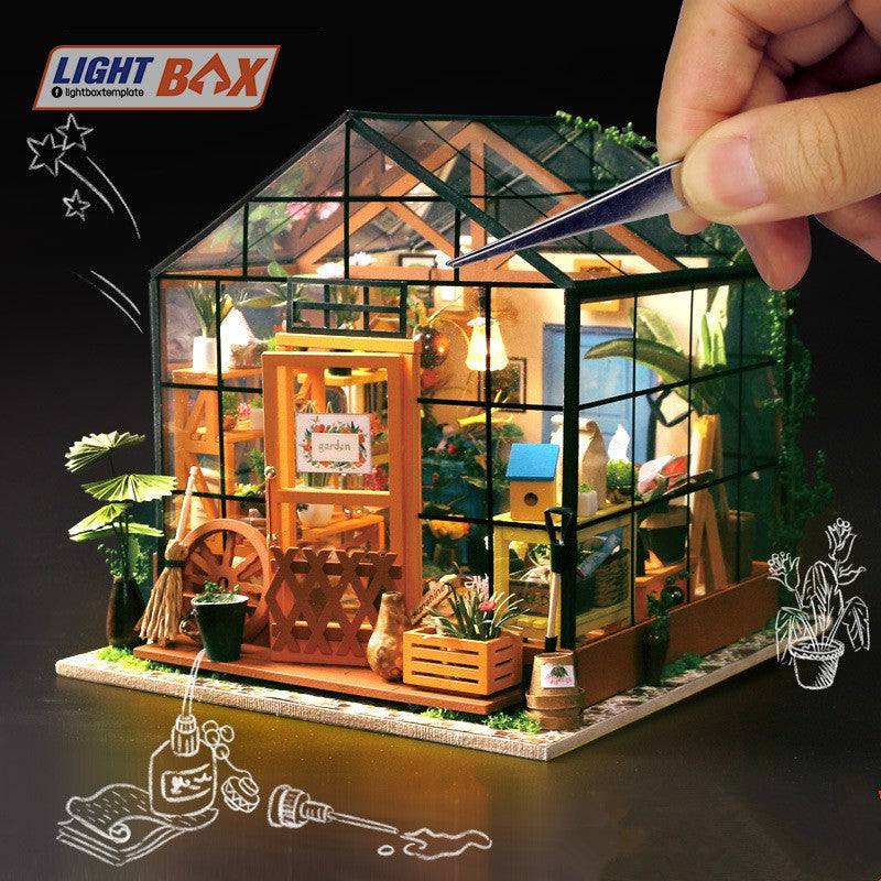 Mô Hình NHÀ DIY ROBOTIME | Bản tiếng ANh. Nhà búp bê Tự làm bằng gỗ [Nhà có nội thất & đèn LED] Cửa hàng hoa DG104