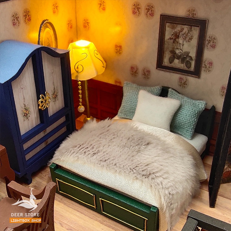 Nhà búp bê tự làm bằng gỗ Kiểu cổ điển Bungalow Retro. Tặng 3 Bình keo dán, Dụng Cụ và Đèn Led. Quà tặng ý nghĩa M2132