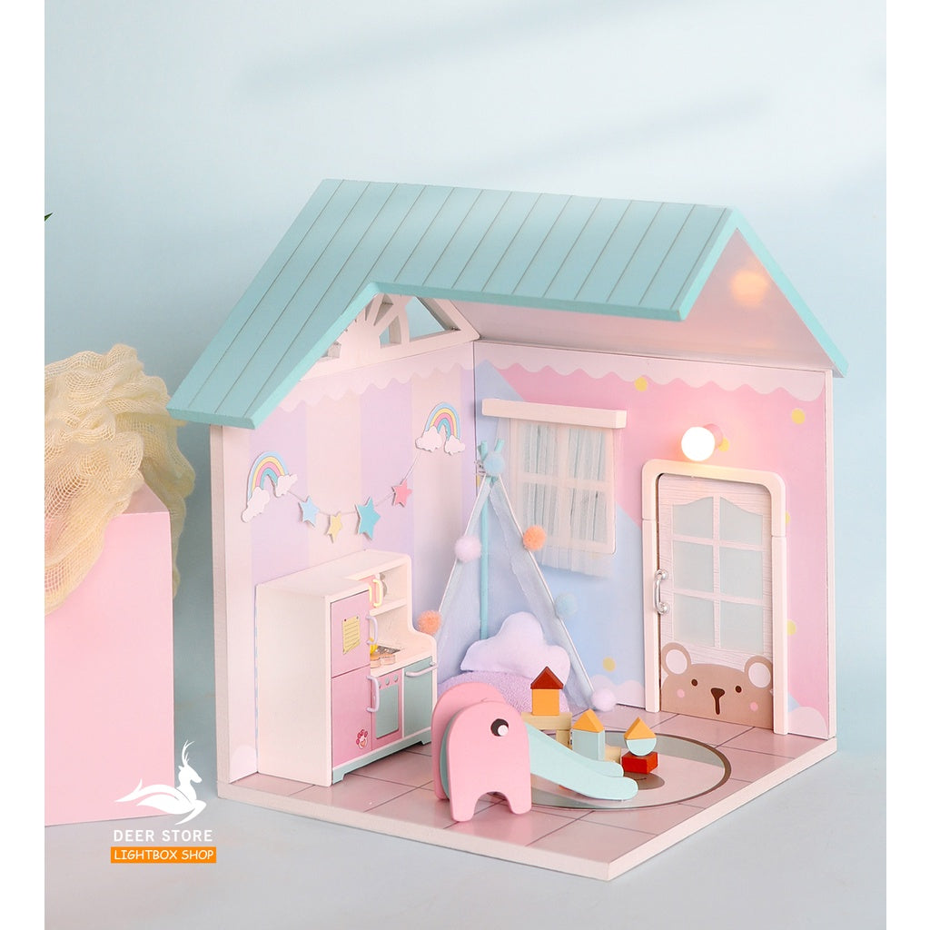 Nhà búp bê bằng gỗ DIY | Nhiều phòng và nội thất đèn led | Tặng dụng cụ keo dán. Tất cả đều có Mái Nhà. S2003