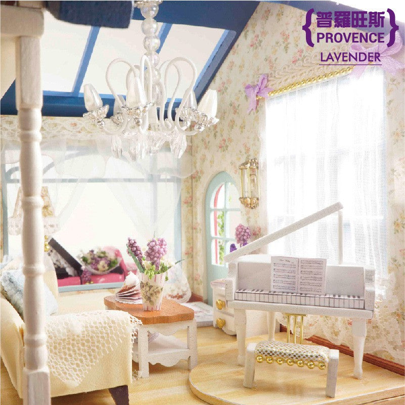 Quà tặng Nhà Búp Bê bằng gỗ DIY - (Tặng Cót nhạc + Keo + Bộ Dụng Cụ Làm + Khung bảo vệ ) Có xe
