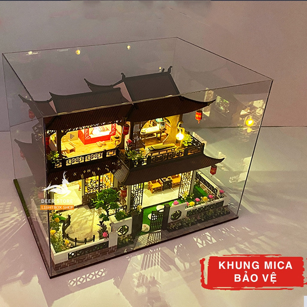 Nhà Búp Bê DIY biệt thự Cổ Trang | Tặng MICA CHE BỤI, 6 BÌNH KEO, DUNG CỤ, CÓT NHAC, BÚP BÊ. Mô hình nhà gỗ 3d. MD25