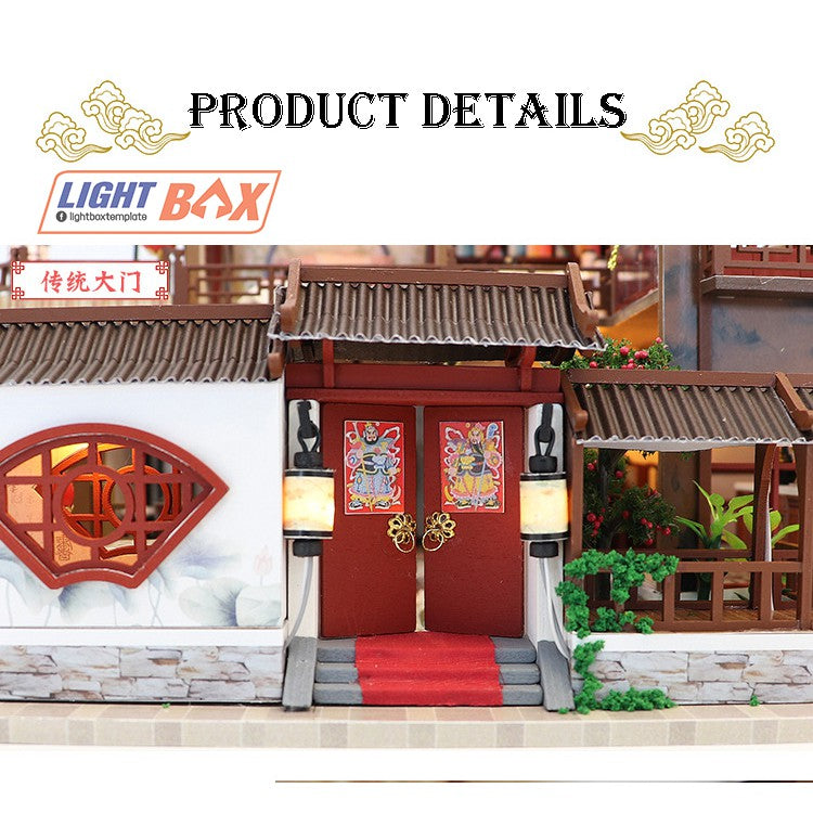Nhà búp bê Tự làm bằng gỗ [Nhà có nội thất ĐẠI ĐƯỜNG CỔ TRẤN & đèn LED] Tặng khung bảo vệ + Dụng cụ. L905