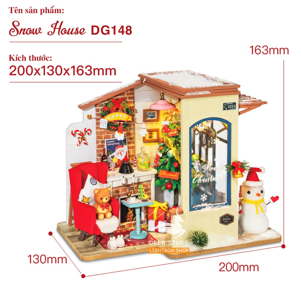 Mô hình nhà lắp ráp Robotime DIY bằng Gỗ | Nhà búp bê Tặng Cót nhạc, Nhíp và keo dán. DG18