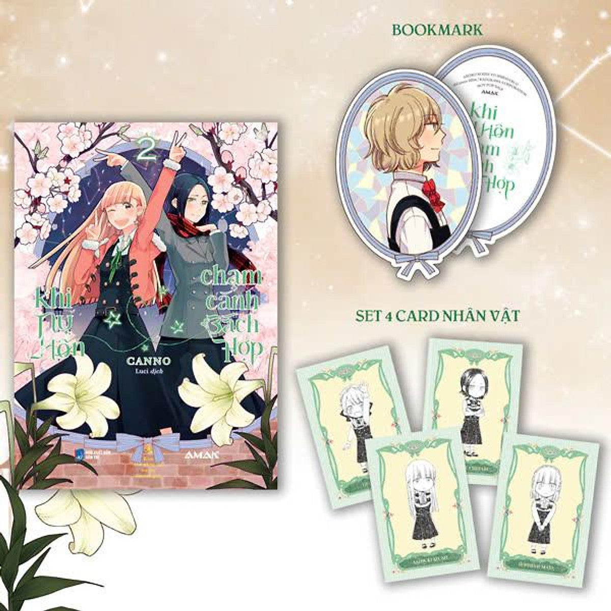 Sách - Khi Nụ Hôn Chạm Cánh Bách Hợp - Tập 2 - Tặng Kèm Lily Bookmark + Set 4 Card Nhân Vật “Blooming Hearts”