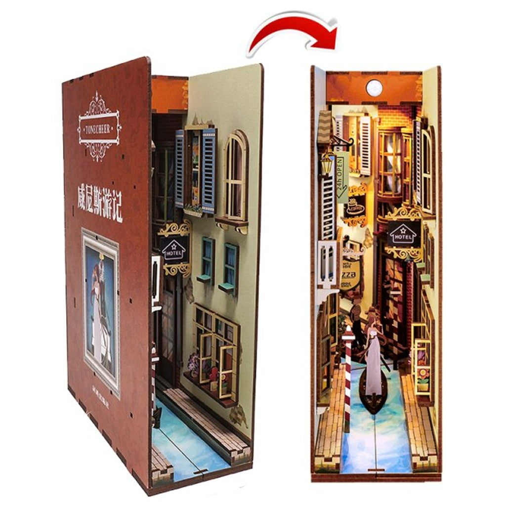 Mô hình BOOK NOOK. Tặng MICA CHE BỤI, KEO DÁN, Có đèn led. Nhà búp bê gỗ DIY Trang Trí Kệ sách. Quà tặng ý Nghĩa