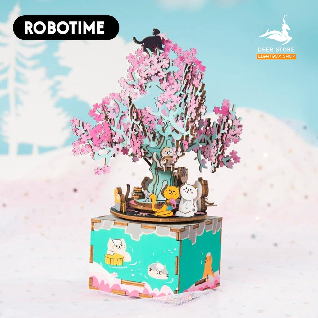 [BẢN TIẾNG ANH] Mô hình Hộp nhạc DIY MUSIC BOX - Robotime Cherry Blossom Tree AM409 | Đồ chơi lắp ráp gỗ 3D