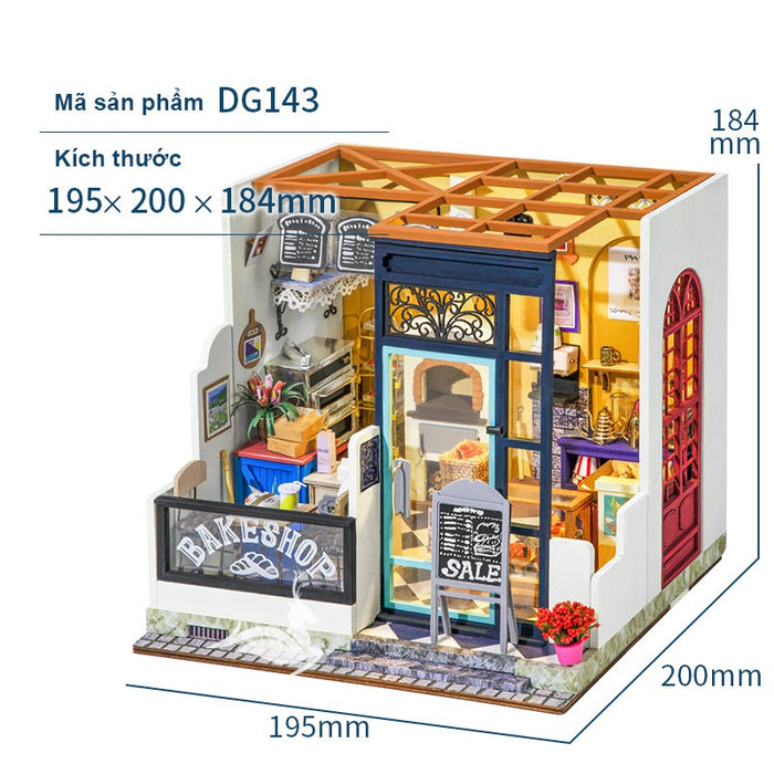 Mô hình nhà búp bê Robotime - Cửa hàng Bánh - Tặng Dụng cụ và keo dán - Mã DG143