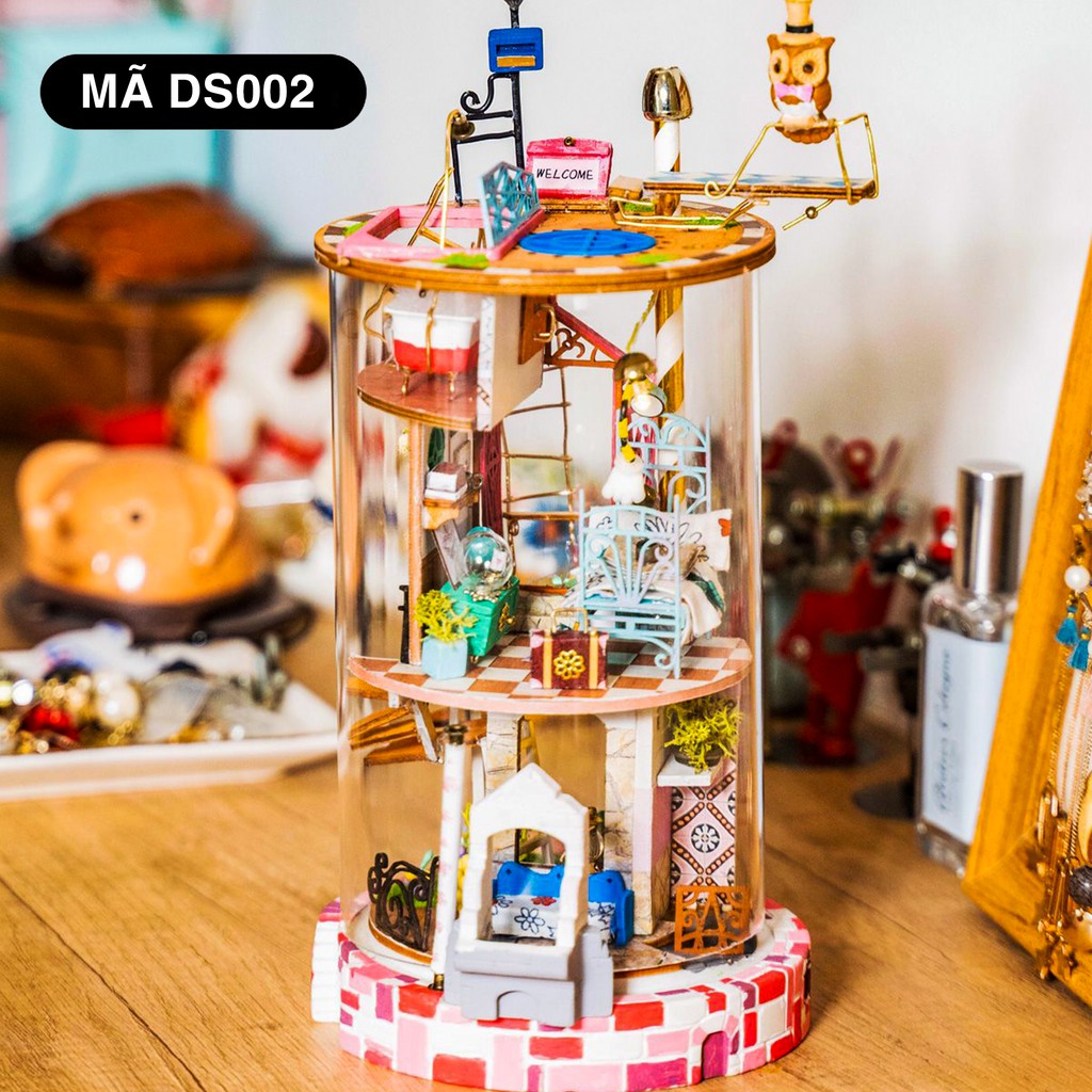Mô hình lắp ráp 3d Robotime bằng gỗ hình trụ | Có đèn led và nội thất. Mô hình thu nhỏ tự lắp ráp. Quà tặng ý nghĩa
