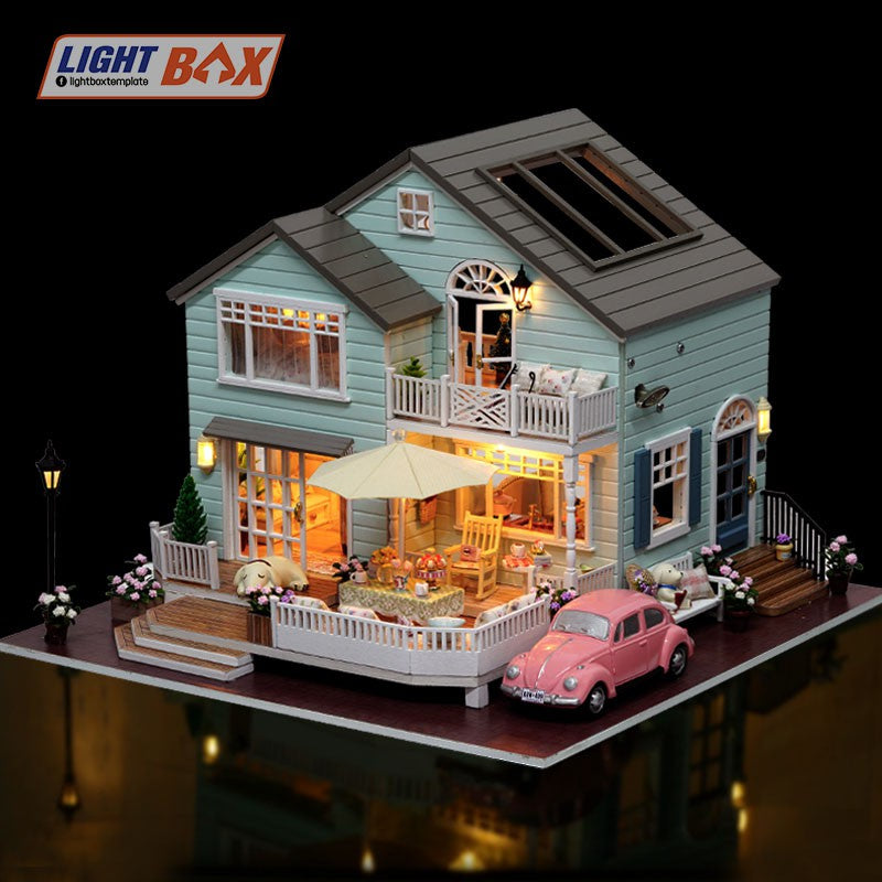 Nhà búp bê tự làm QWEENS TOWN - Tặng CÓT NHẠC, đèn LED và Khung bảo vệ MICA - XE HƠI - CHÓ CẢNH (FULL PHỤ KIỆN KEO)