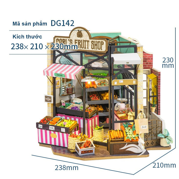 [Bản Tiếng Anh] Mô hình nhà búp bê Robotime - Cửa hàng Trái Cây - Tặng Dụng cụ và keo dán - Mã DG142
