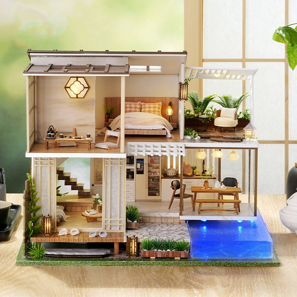 Nhà búp bê DIY Biệt Thự Thanh lịch và Yên tĩnh | Mô hình gồm Đèn, Nội thất | A085 Tặng dụng cụ, kéo dán và CÓT NHẠC