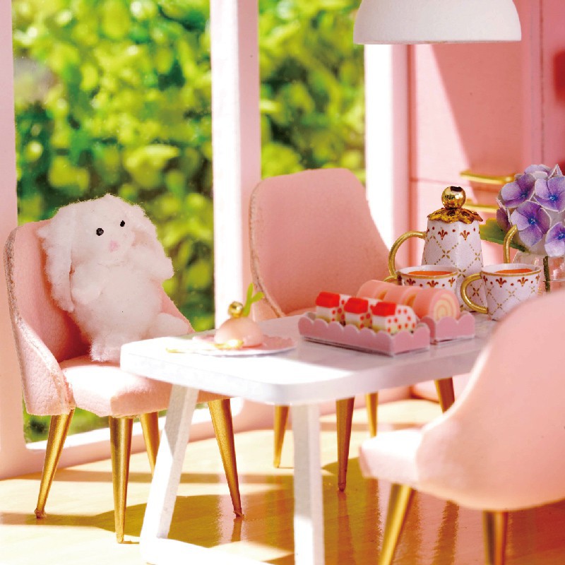 Nhà búp bê Tự làm bằng gỗ [Mô Hình có nội thất MY LITTLE WARM MOMENT+ đèn LED] Tặng kèm khung bảo vệ + Dụng cụ keo L030
