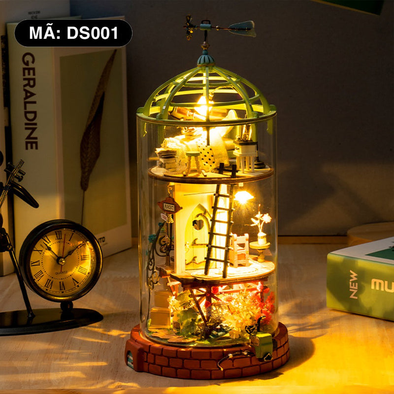 Mô hình lắp ráp 3d Robotime bằng gỗ hình trụ | Có đèn led và nội thất. Mô hình thu nhỏ tự lắp ráp. Quà tặng ý nghĩa