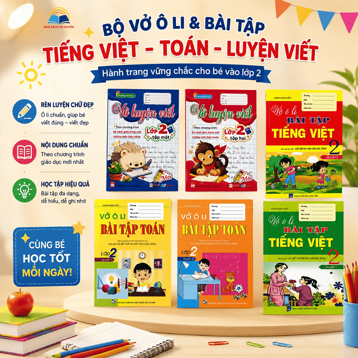 Sách - Bộ Vở Ô Li & Bài Tập Tiếng Việt Toán Lớp 2 – Luyện Viết, Bài Tập Toán Tiếng Việt Cho Bé
