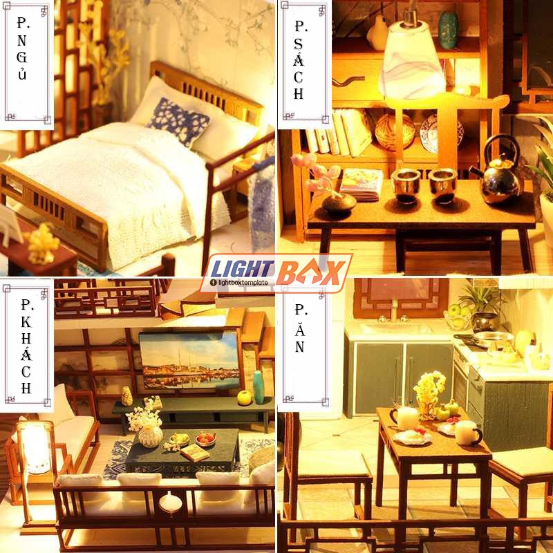 Nhà búp bê Tự làm bằng gỗ [Nhà có nội thất WOODEN HOUSE & đèn LED] Tặng KHUNG BẢO VỆ + DỤNG CỤ M025