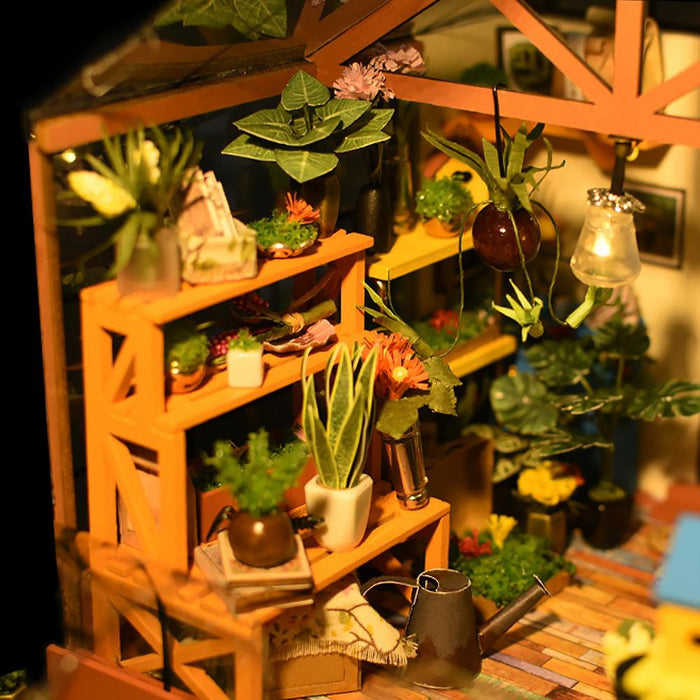 Mô Hình NHÀ DIY ROBOTIME | Bản tiếng ANh. Nhà búp bê Tự làm bằng gỗ [Nhà có nội thất & đèn LED] Cửa hàng hoa DG104