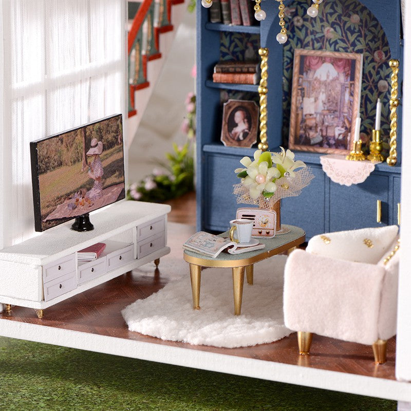 Nhà búp bê DIY tự làm bằng gỗ - Tặng Cót nhạc và 3 Bình Keo Dán [Nhà có nội thất & đèn LED]  Monet Garden A081