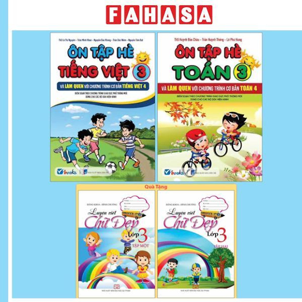 Sách - Bộ Sách Ôn Tập Hè Tiếng Việt 3 + Ôn Tập Hè Toán 3 (Bộ 2 Cuốn) - Tặng Kèm Sách Luyện Viết Chữ Đẹp Lớp 3 - Tập 1 + Tập 2