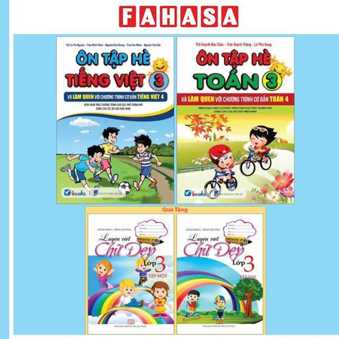 Sách - Bộ Sách Ôn Tập Hè Tiếng Việt 3 + Ôn Tập Hè Toán 3 (Bộ 2 Cuốn) - Tặng Kèm Sách Luyện Viết Chữ Đẹp Lớp 3 - Tập 1 + Tập 2