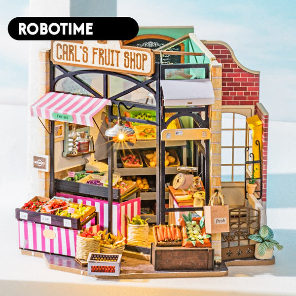 [Bản Tiếng Anh] Mô hình nhà búp bê Robotime - Cửa hàng Trái Cây - Tặng Dụng cụ và keo dán - Mã DG142