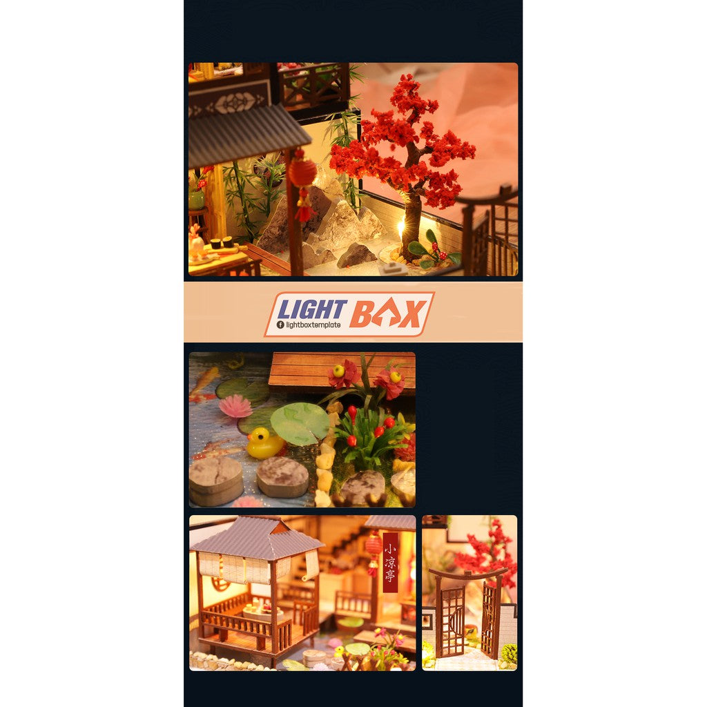 Nhà búp bê Tự làm bằng gỗ [Nhà có nội thất JAPANESE STYLE HOUSE & đèn LED & Âm nhạc] Tặng dụng cụ và keo